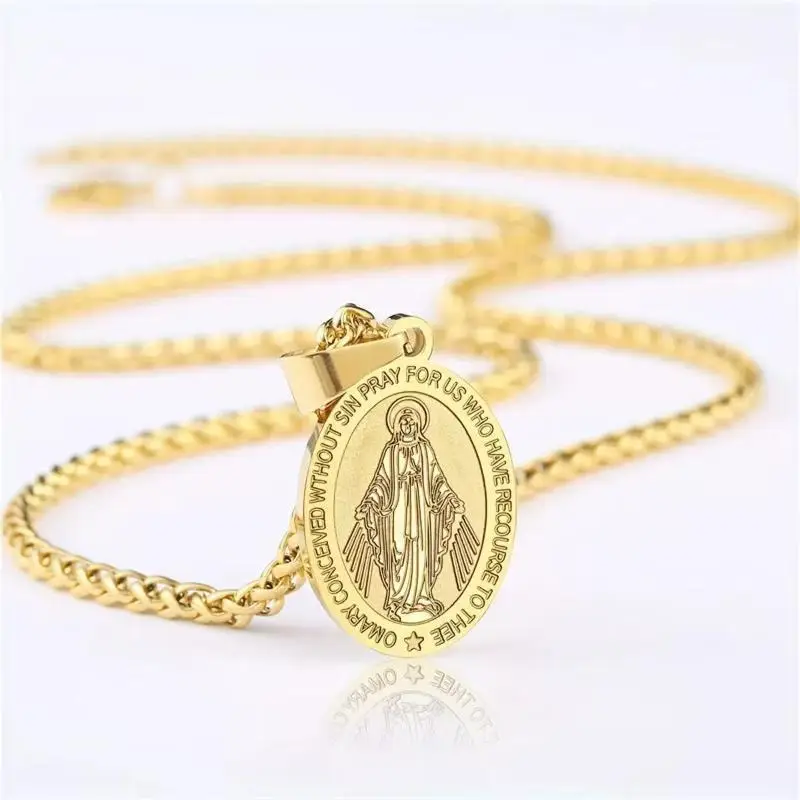 Oval Double Sided Portrait Pendant Necklace Retro Titanium Steel Chain Fashion Jewelry For Daily Wear Accessories Gift