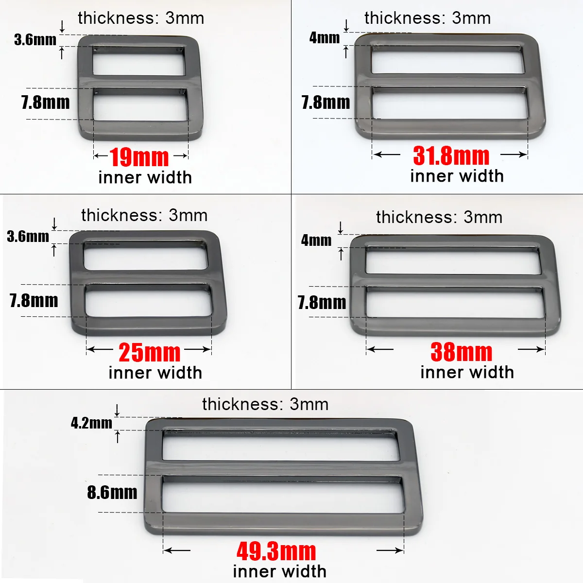1 Piece Metal Tri-glider Square Ring Buckle Loop Bag Strap Adjuster Leather Craft Bag Parts Garment Luggage DIY Accessories