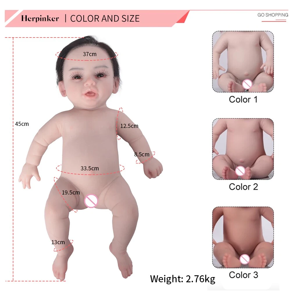 Herpinker-Poupée bébé réaliste en silicone, jouet pour enfant, 3 couleurs, yeux, choix, doux