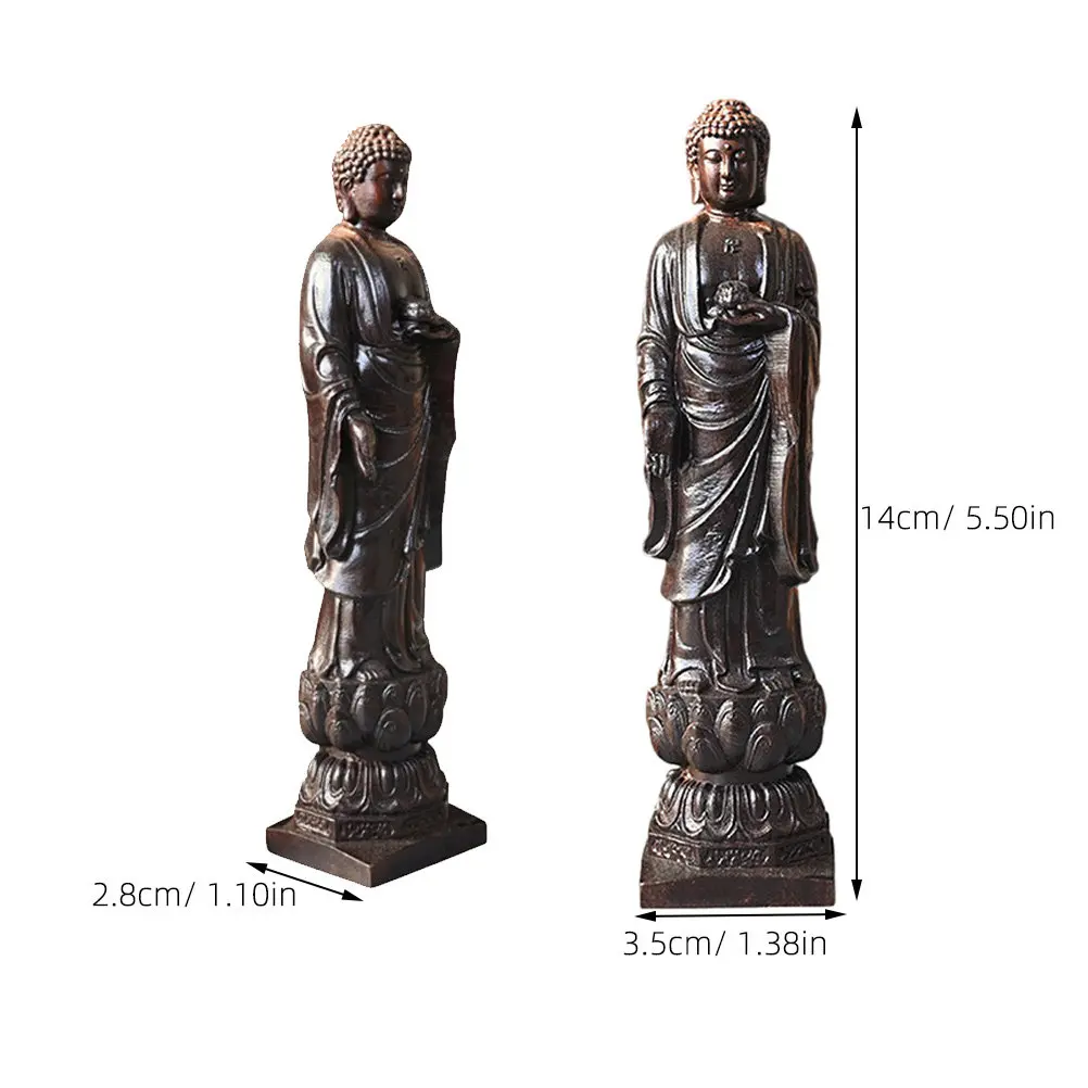 Wood Buddha Standing on Lotus Statue Retro Desktop Buddha Decor Exquisite Wood Sculpture Home Decoration Buddhist Gift - view 4