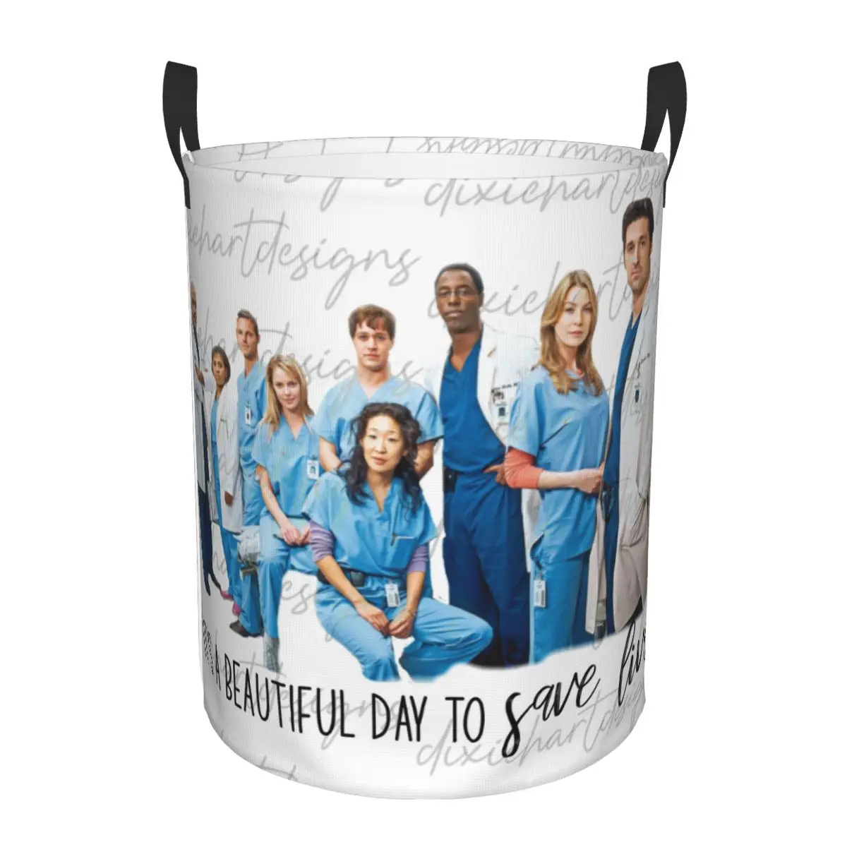 Custom Greys Anatomy Episodes Signatures Laundry Basket Collapsible Clothes Hamper for Nursery Kids Toys Storage Bag