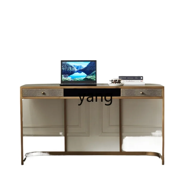 

LXL Light Luxury Post-Modern Saddle Leather Mid-Ancient Style Desk Solid Wood Computer Desk