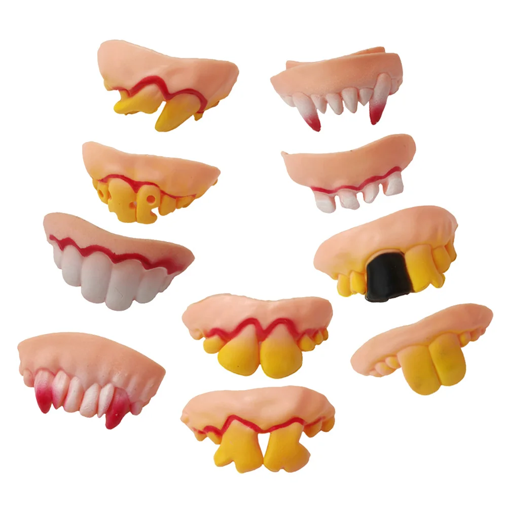 10 قطعة مجموعة أسنان الهالوين أطقم أسنان أحمق زومبي أسنان أمامية متينة مادة PVC زاحف مضحك رعب ديكور تاج أسنان مزيف #2
