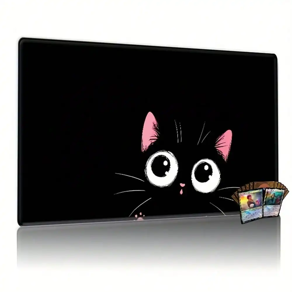 Cute Black Cat Gaming Mat, 24.0X14.0inch Adorable Cat-Themed Mat, Simple Cartoon Design, Durable And Non-Slip, Suitable For TCG RPG CCG Tabletop Games, Also