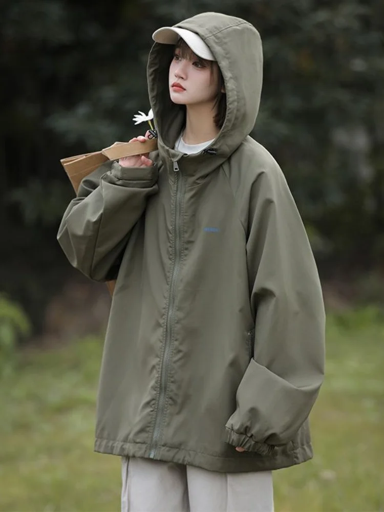 Hooded Jackets Women Loose Safari Style Unisex Boyfriend Spring Coats Couple Cool Students Streetwear Sporty Leisure American