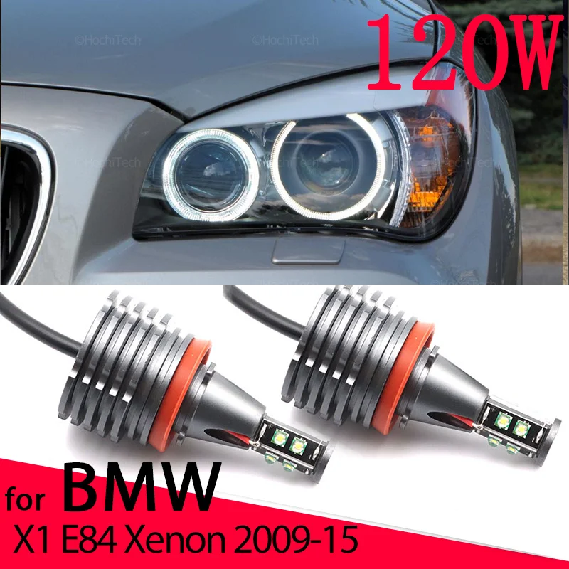120W 6000K White H8  Canbus Error Free LED Angel Eyes Marker Lights Bulbs for BMW X1 E84 Xenon Headlight 2009-2015