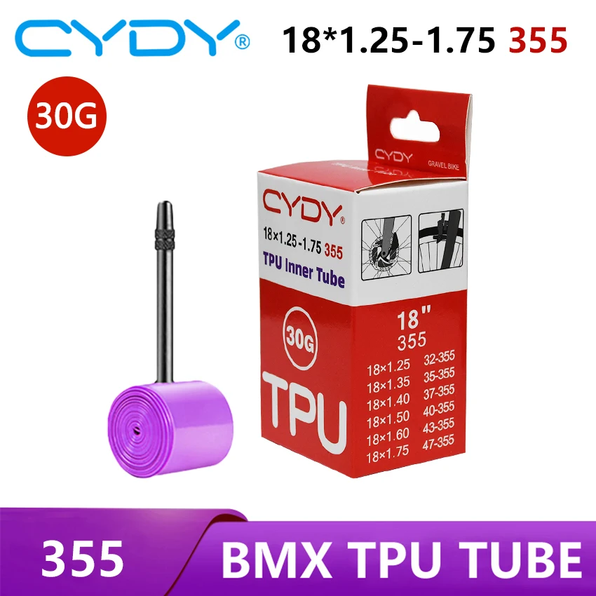 

30G CYDY Bike TPU Inner Tube Camera 18 ”355 18x1.25 1.35 1.4 1.5 1.6 1.75 Inch Valve 45mm BMX Bicycle Tire pneu Cycling Tyre