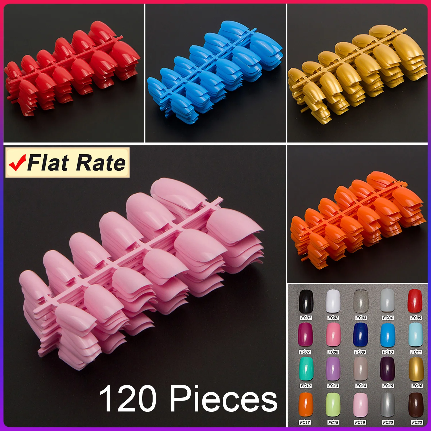 120pcs/pack Acrylic Fake Nail Tips Full Cover Square False Nail Tips  10 Sizes Size 5 And 6 Doubled For French Nail Art Tips