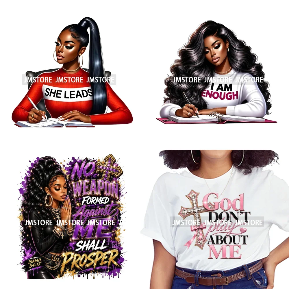 Powerful Black Girl Christian Pray Faith God Women Bible Iron on Washable DTF Heat Transfer Stickers Ready to Press for Clothing