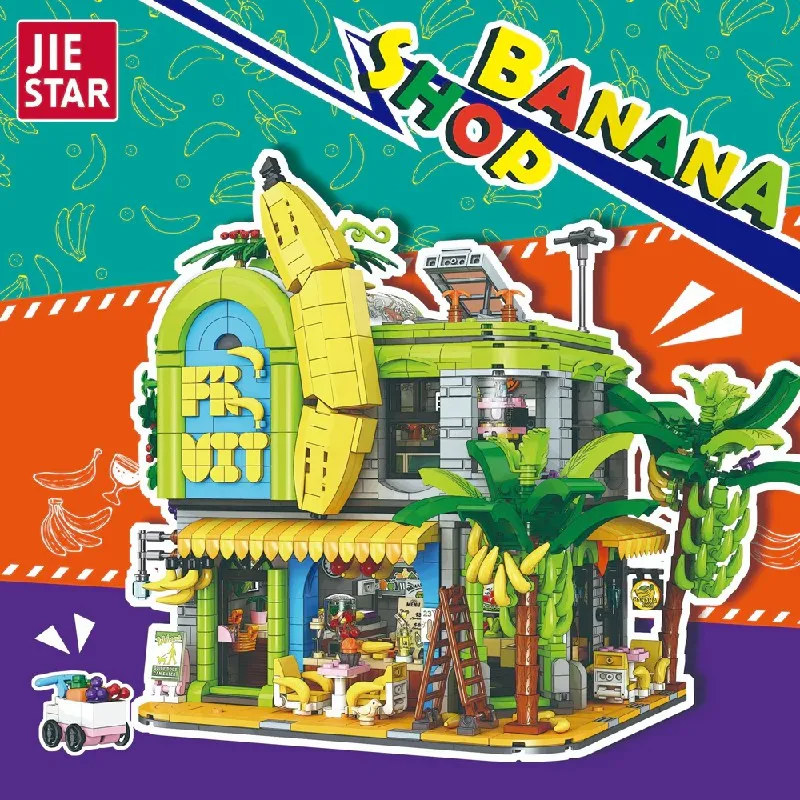2165PCS Banana Shop House Building Set City Store Architecture Modular Building Block Assembly Model Kit DIY Toys Christmas Gift