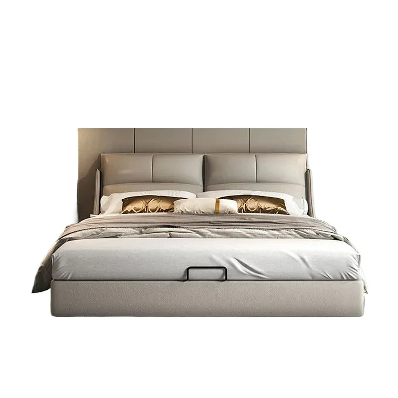 Double bed real Italian storage leather bed