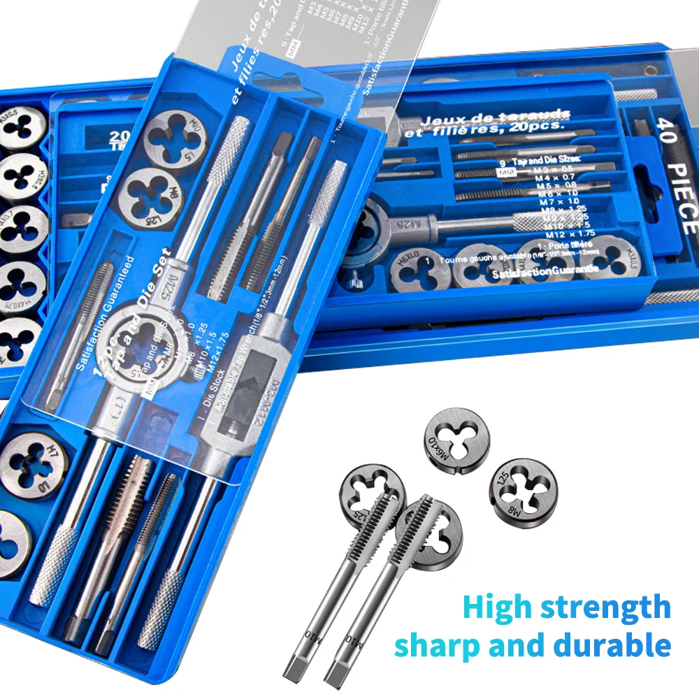 Hand Tapping Tools Tap and Die Set 12/20/32/40 PCS Screw Thread Plug Taps Wrench Die Alloy Steel Screw Tap Die