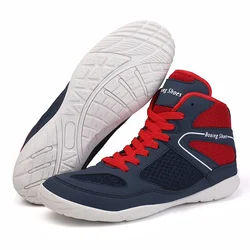 Professional Wrestling Shoes for Men Lightweight Red and Blue Sport Sneakers for Boxing and Training Outdoors Large Size