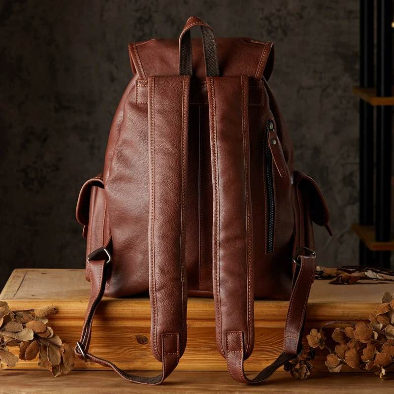 Sac à dos rétro en cuir véritable pour homme, cuir de vachette, sac d'école, grande capacité, sac à dos pour ordinateur portable, voyage, extérieur, bureau, affaires