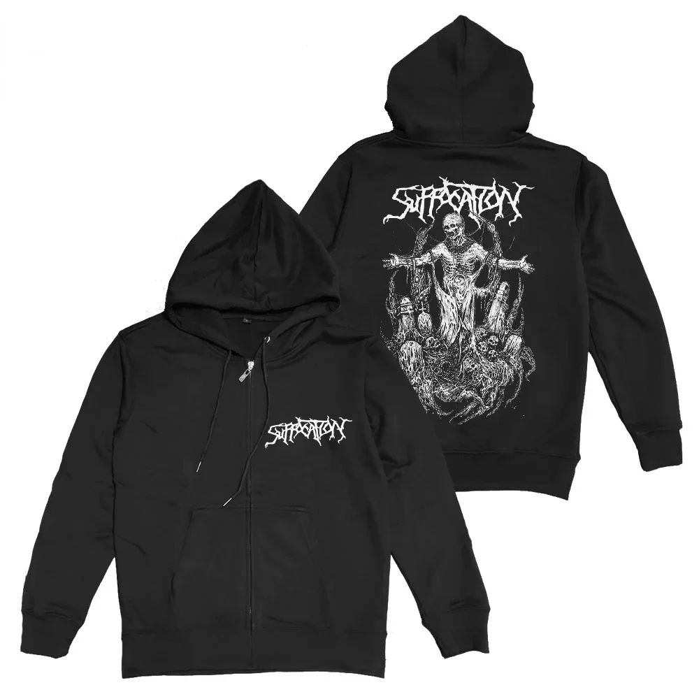 

Vintage Mens Hoodies Suffocation Human Waste Hoody Tops Heavy Metal Zipper Hoody Tops Hip Hop Streetwear Coats Oversized Clothes