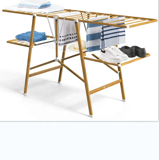 

High-Quality Clothes Stand Wood Color Foldable Drying Hanger Rack Outdoor And Indoor Heavy Duty Quilt Laundry Quick Dryer