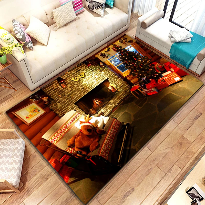 Merry Christmas Large Area Rug Decor Carpet for Living Room Anti-slip Kitchen Hallway Balcony Floor Mat Bedroom Bedside Foot Pad