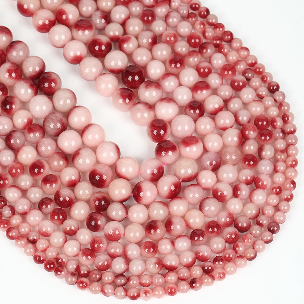 Natursteinperlen 6-12mm Rote Pfirsichjade Runde lose Spacer-Perlen für Schmuckherstellung Handgemachte DIY Armbänder Halsketten Zubehör