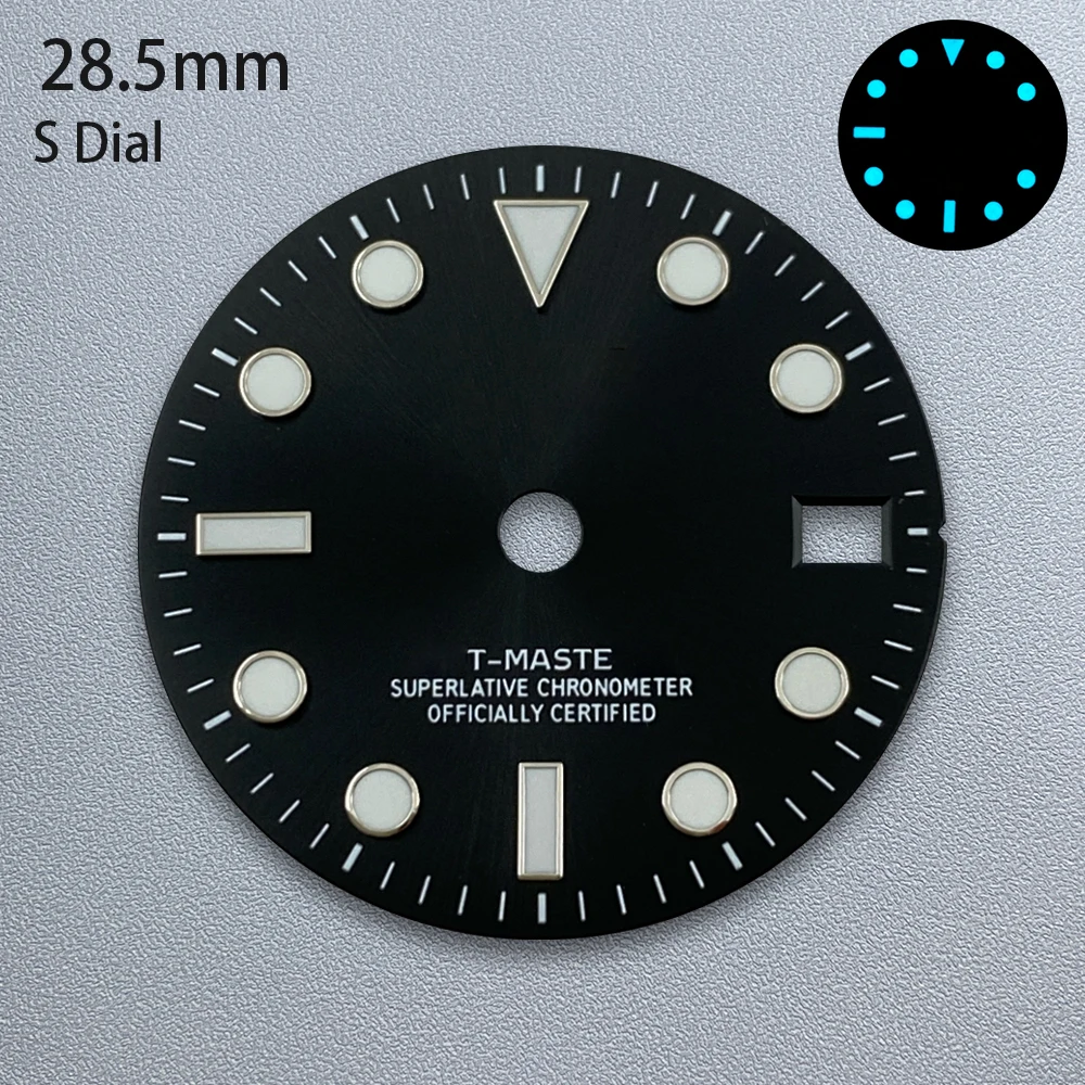 28.5mm 3D S Logo Meteorite GMT Dial Fit NH34 Japanese Movement Ice Blue Luminous Watch Modification Accessories