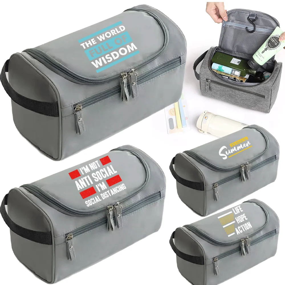 

Wash Bag Essential for Travel Portable Toiletry Storage Makeup Phrase Printing Series Reusable Storage Pack with Zipper