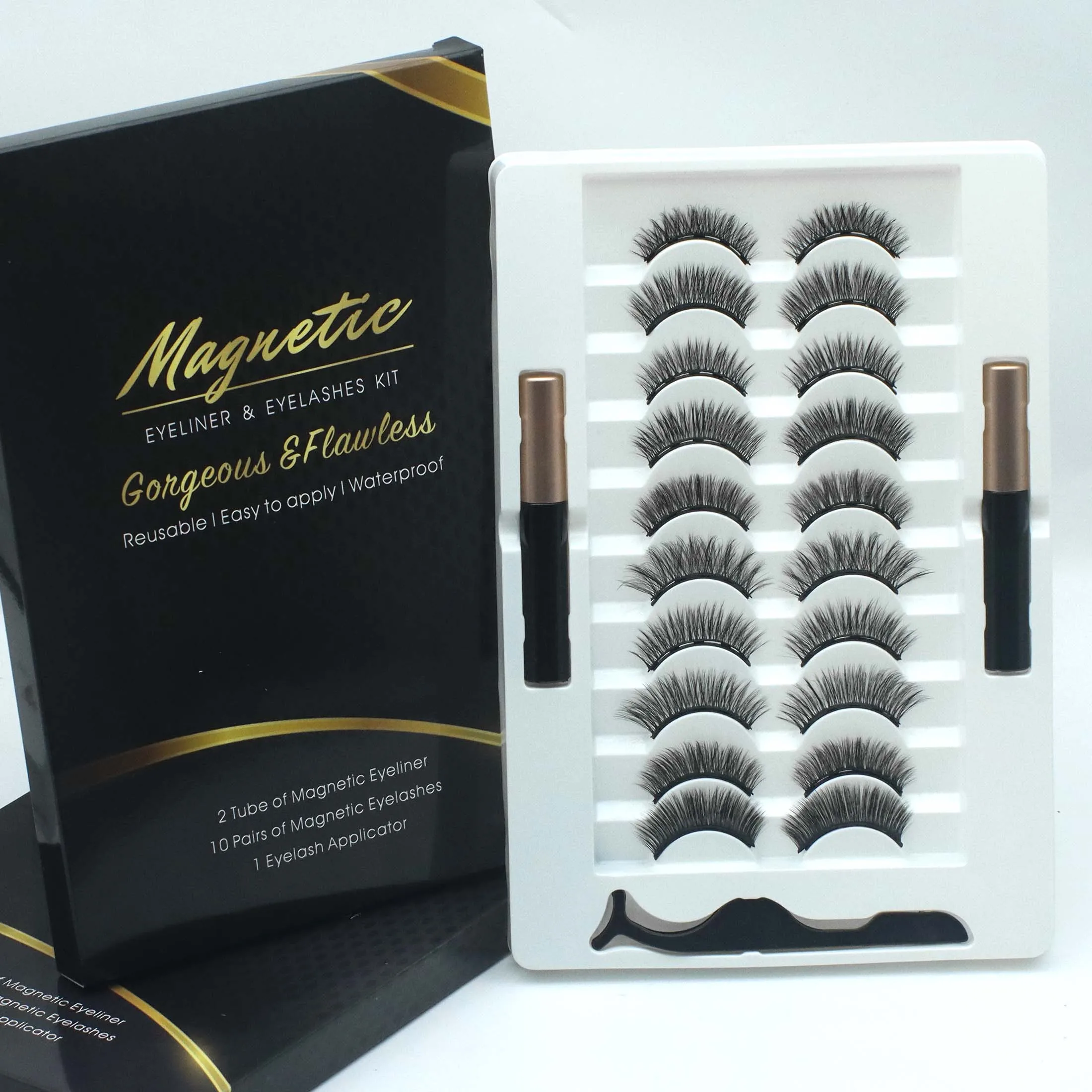 Ten pairs of magnetic eyelashes, reusable, can be applied in just three steps, suitable for beginners, easy to remove.