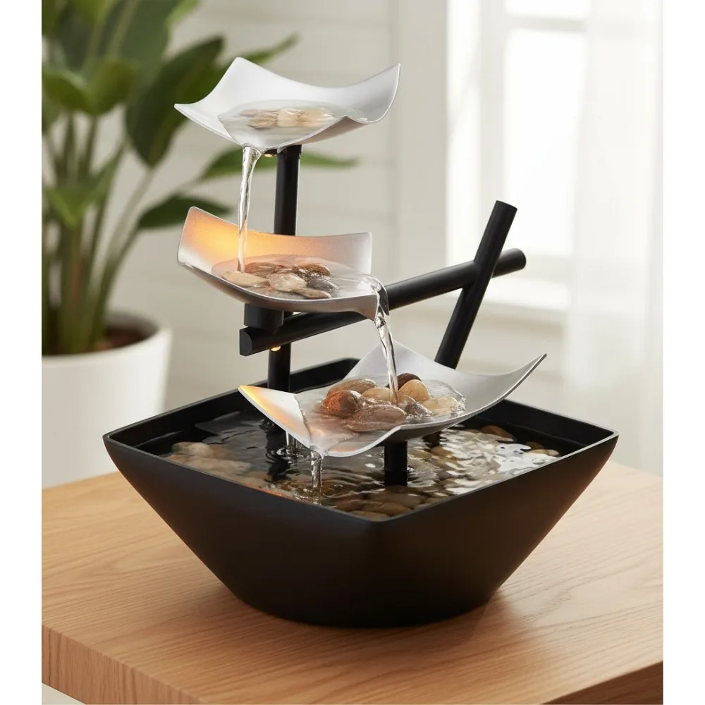 

Tabletop Water Fountain with Soothing Sound, Automatic Pump & River Rocks for Home Office Zen Relaxation Decor