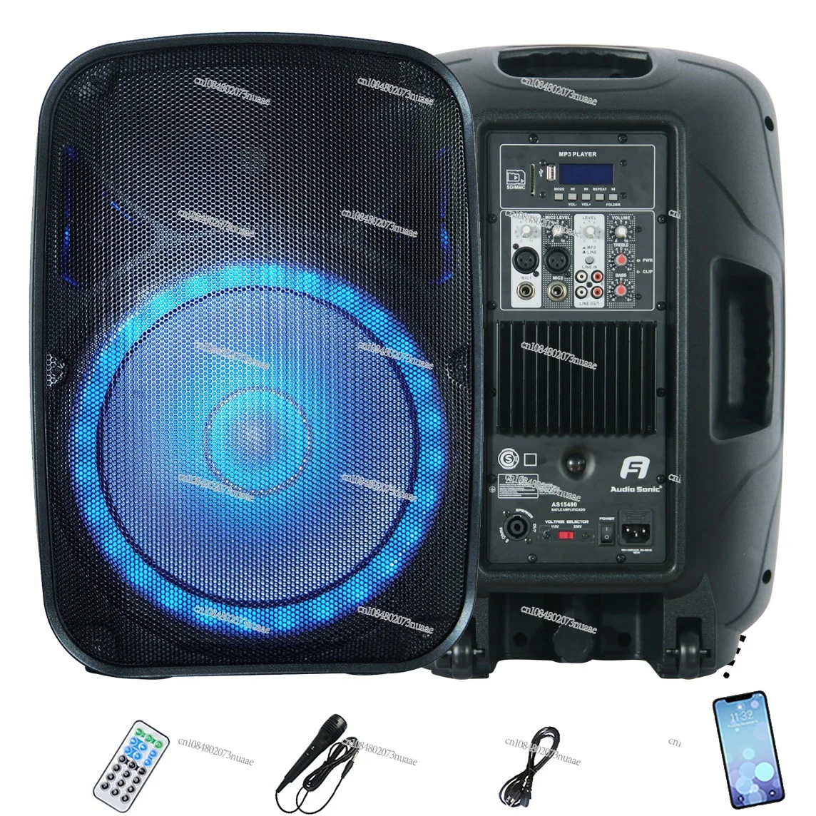 Professional Wireless Karaoke Set, PA Active Audio Box with LED Horn Speaker System, 800W, 15\