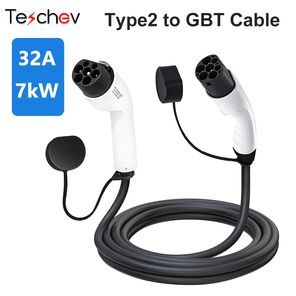 Teschev EV Charger Cable Type2 to GBT Adapter 32A Charging Station 7KW Cord for GB/T Electric Car