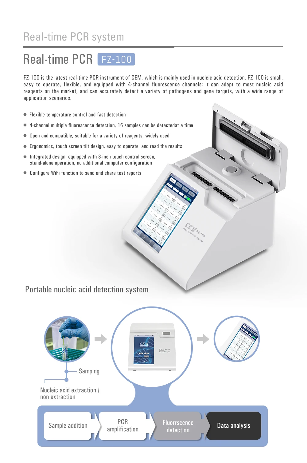 CEM FZ-100 Real-Time PCR System With 4-Channel Multiple Fluorescence Detection 16 Samples Can Be Detected at a Time