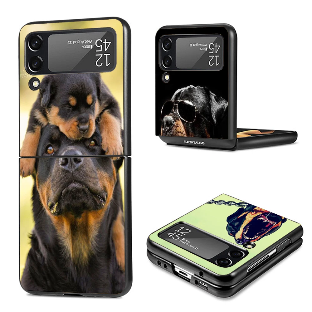 Rottweiler Dog Hard Black Cover for Samsung Galaxy Z Flip 4 3 5 5G Phone Case Flip4 Flip3 Flip5 Pattern Luxury Shockproof Capa