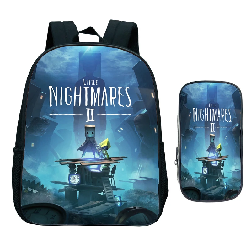 Mini mochila Little Nightmares 2 para crianças, meninos e meninas, bolsa de ombro do jardim de infância, mochila para crianças, kawaii Cartoon Knaps, 2 peças