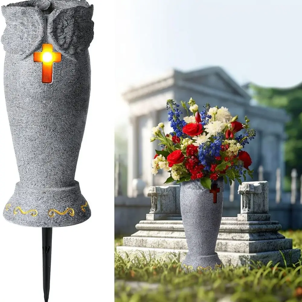 Angel Sculpture Memorial Vase Resin Flower Holder For Grave Garden Decorative Ornament For Remembrance Of Loved Ones