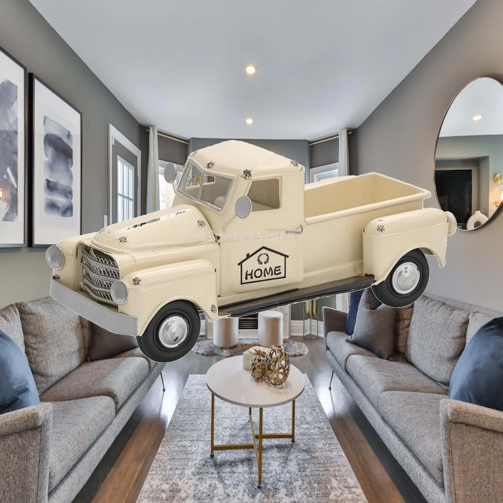 Vintage Truck Replica Iron Art Pickup Decor Retro Classic Car Model for Rustic Home Shelf Display