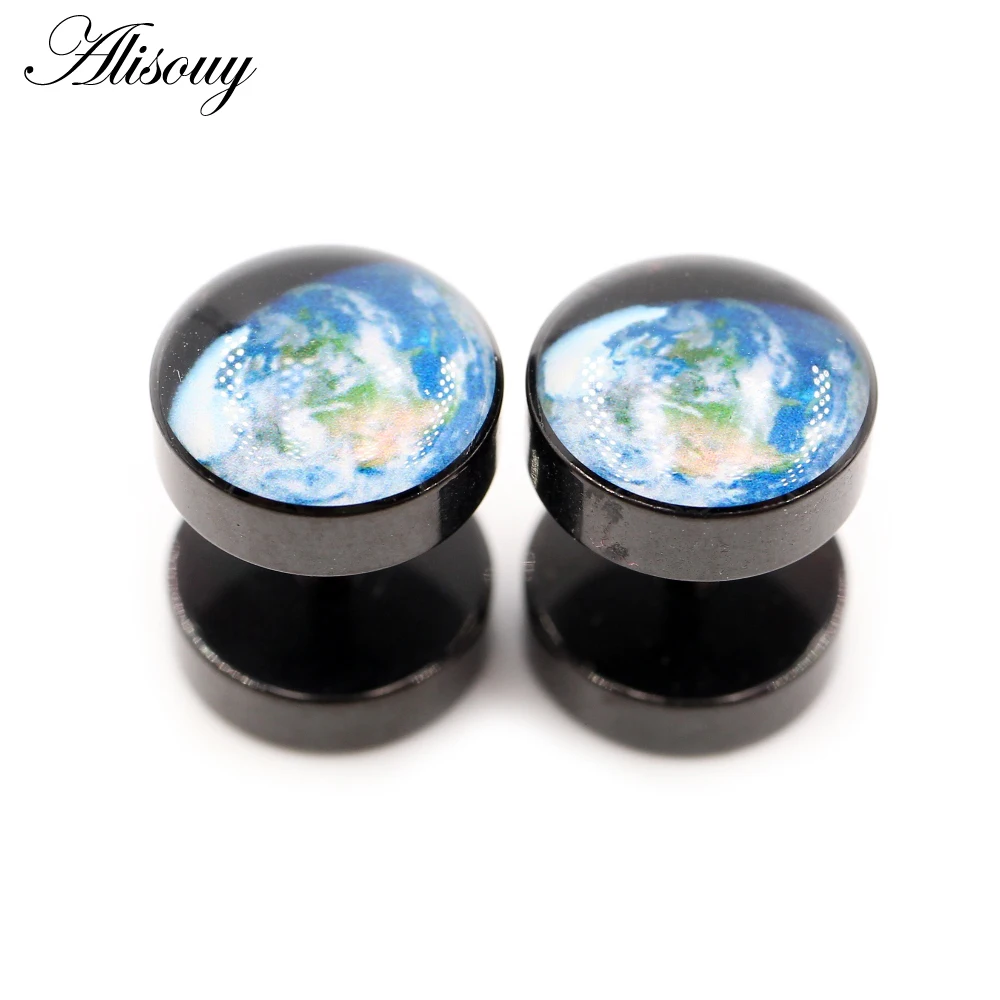 Alisouy 2pcs Earth Star Universe The Milky Way Stainless Steel Men Women Barbell Ear Stud Earring Tragus Helix Piercing Jewelry