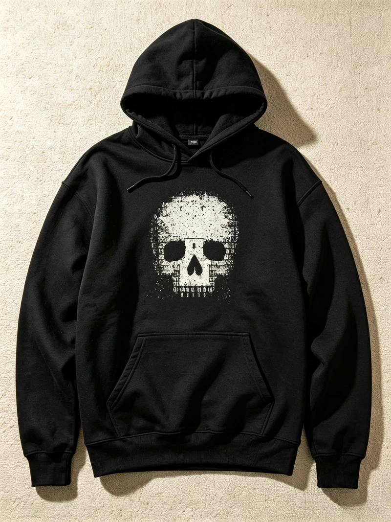 Binary Code Skull Graphic Hoodie Unisex Geek Programmer Hooded Sweatshirt Vintage Distressed Skull Casual Street Fashion Y2k Top