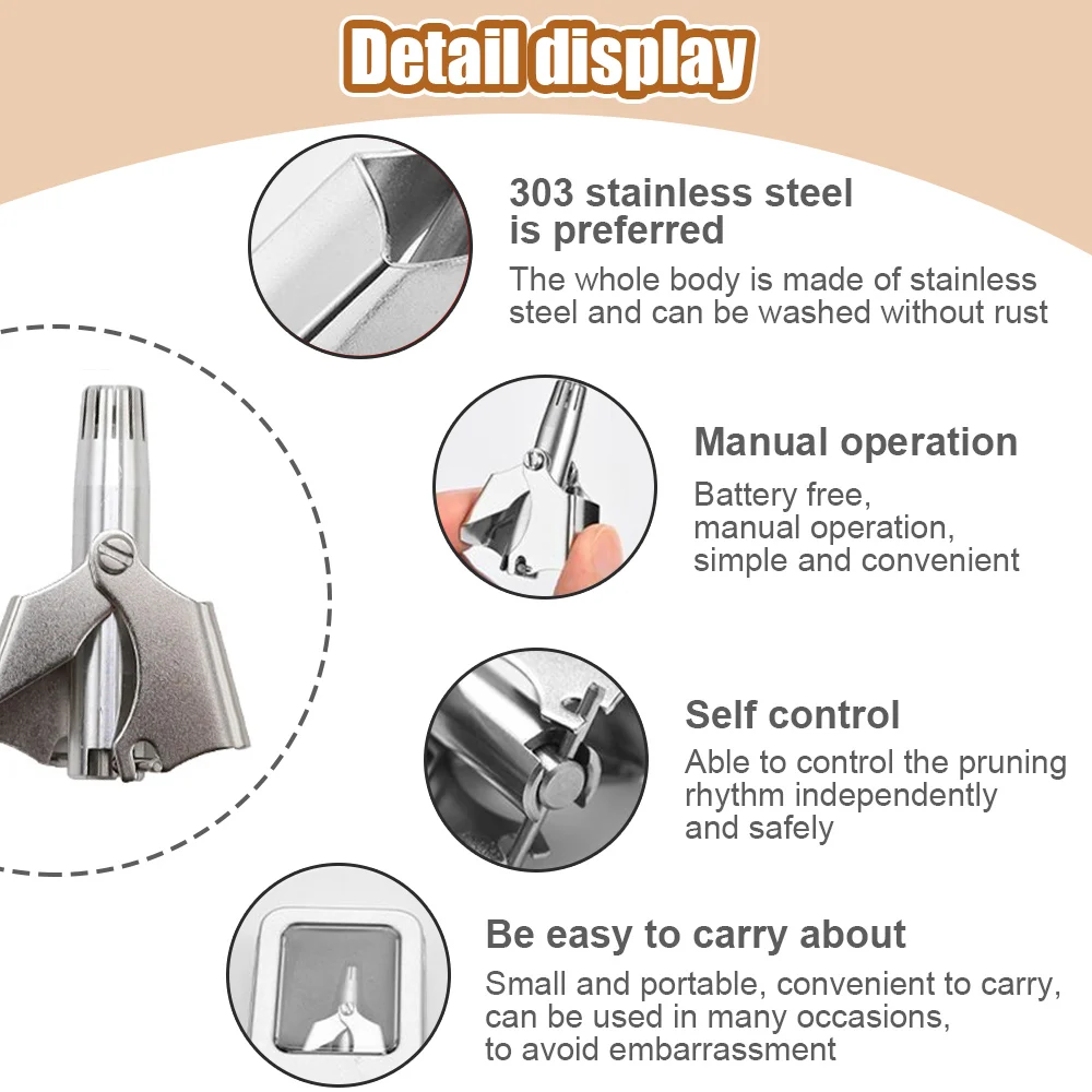 Мужской триммер для носа из нержавеющей стали, ручной триммер для носа, бритва Vibrissa, бритва, моющийся триммер для носа и ушей, инструмент для