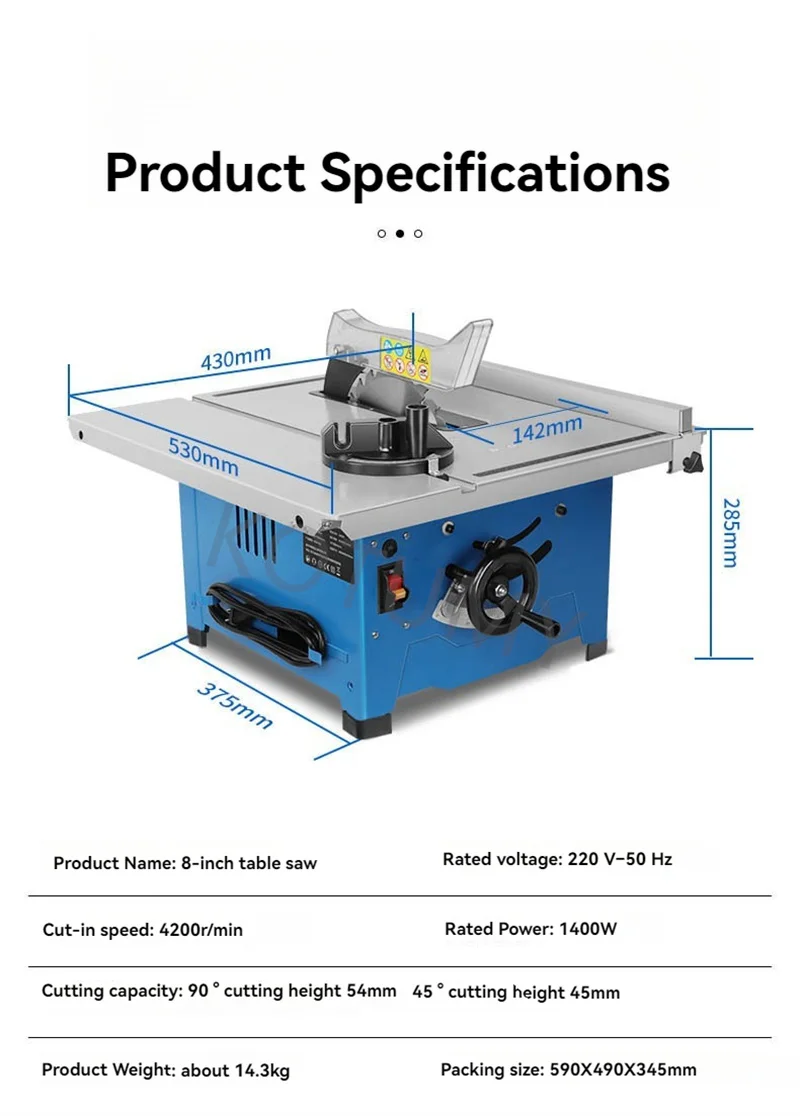 Small Woodworking Table Saw Stable Operation Electric Cutter Machine Portable Power Tool for Household DIY Repair and Various