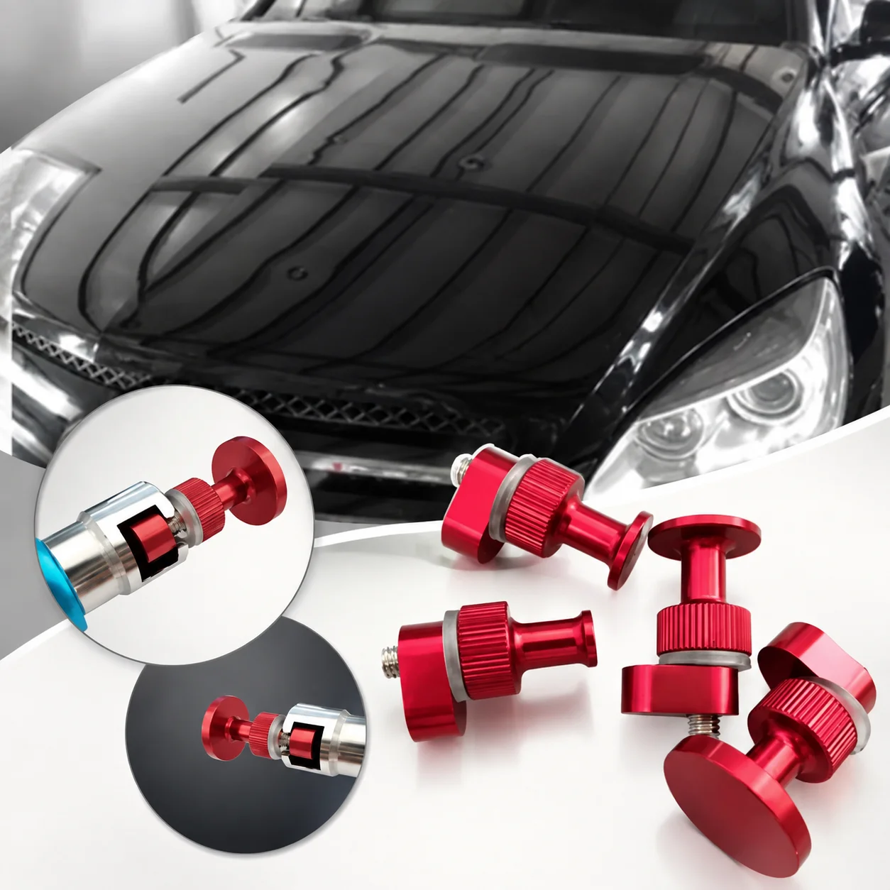 4-teiliges Aluminiumlegierungs-Ausbeulwerkzeug-Set, Wiederverwendbare Zuglaschen zur Autoreparatur, Zubehör für Hagelschaden-Reparatur – Detail 5