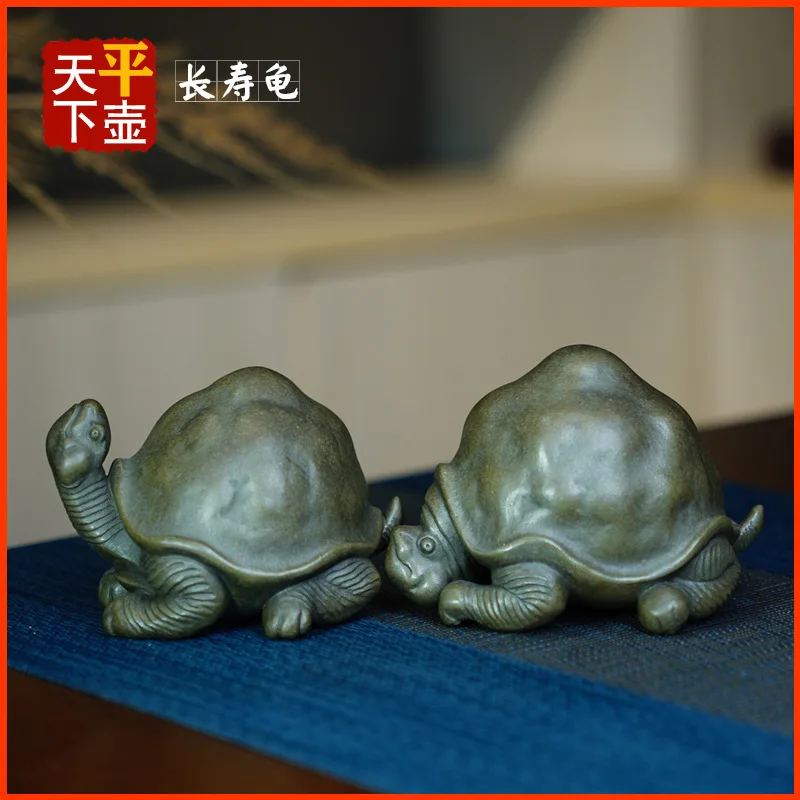 Longevity Turtle Sculpture Ornament Yixing Purple Clay Artware Utensils Set Ceremony Cute Pet Fun Tea Accessories