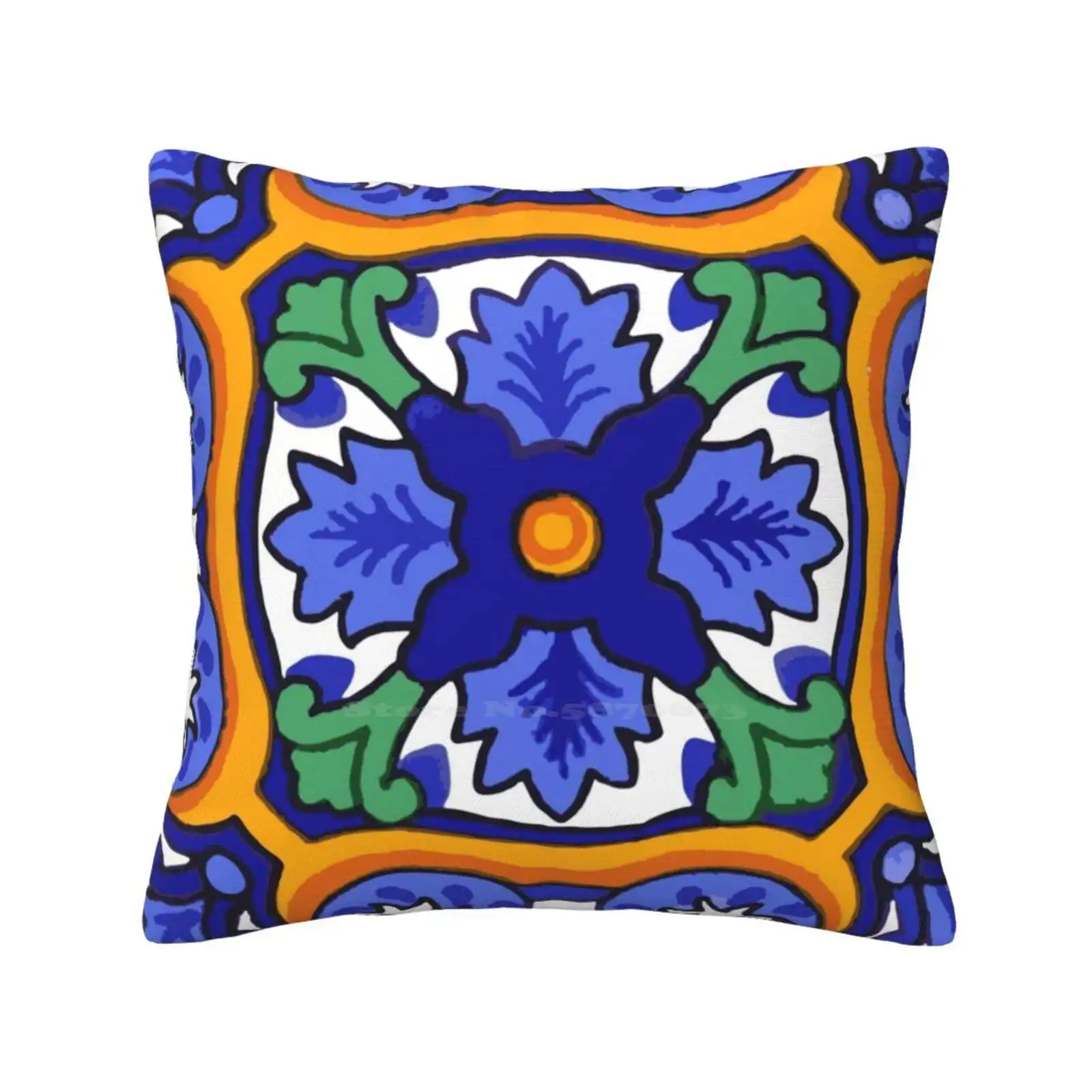 

Talavera Blue Burst Soft Comfortable Pillowcase Talavera Mexican Mexico Spanish Tile Latino Festive Blue Orange Green Purple