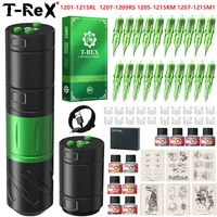 Kit de tatuaje t-rex, máquina de tatuaje rotativa, máquina de tatuaje inalámbrica, pluma, pantalla Digital LED, Kit de tatuaje con potencia de tatuaje de carrera de 3,5mm