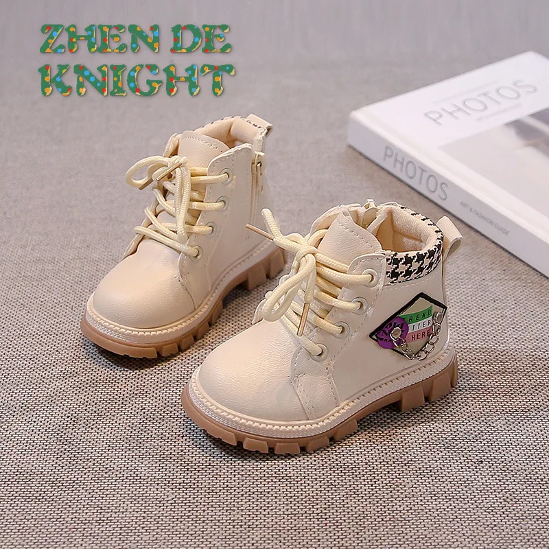 

Осенне-зимние ботильоны для девочек, дизайн на шнуровке, детские кожаные ботинки, туфли принцессы на флисовой подкладке для малышей