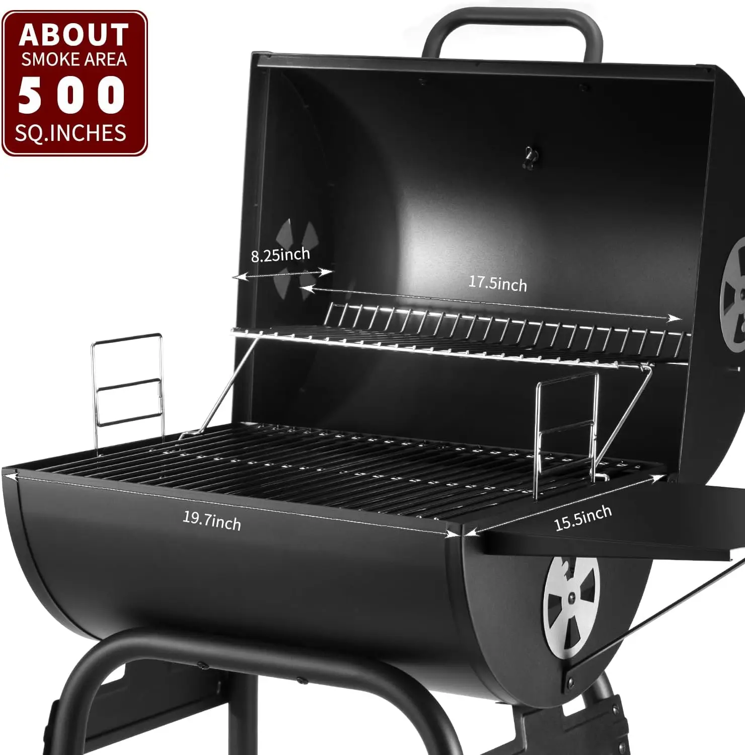 Charcoal Grills Outdoor BBQ Grill, Barrel Charcoal Grill with Side Table, with Nearly 500 Sq.In. Cooking Grid Area, Outdoor Back