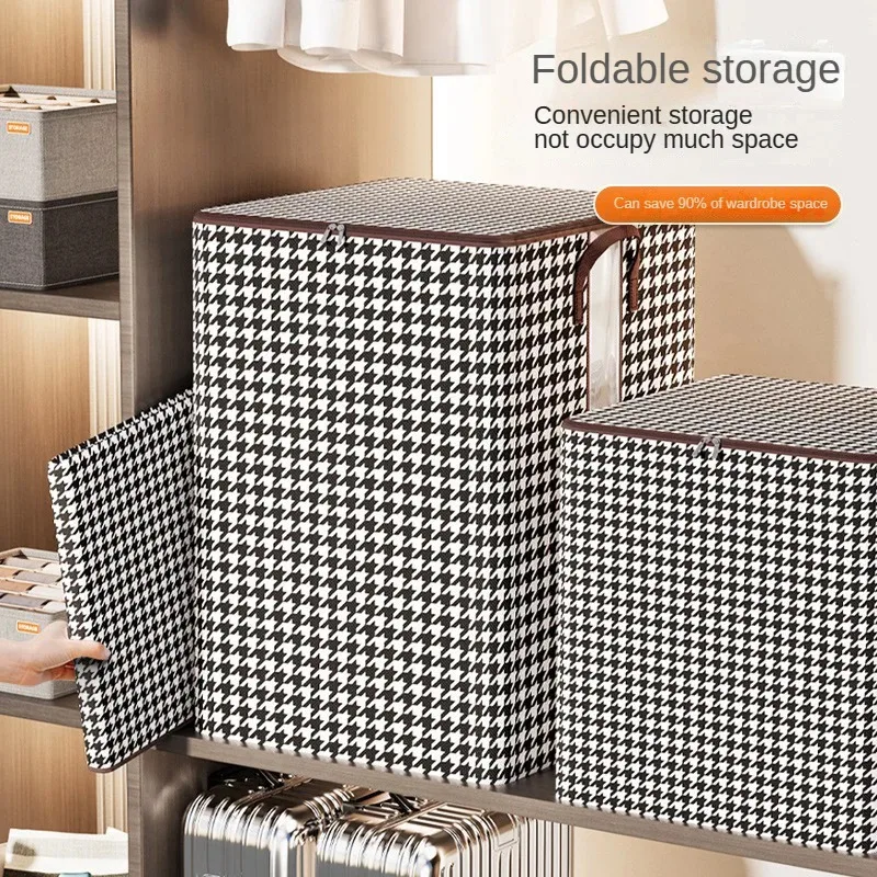 Houndstooth Non-woven Quilt Storage Bag Household Large capacity Clothes Packing Wardrobe Cabinet Travel Organizer