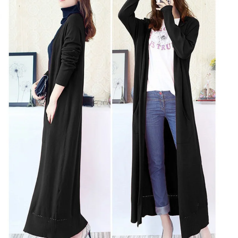 

Thin Cape Outer Match Knitted Cardigan Coat for Women Spring and Autumn Extra Long Sweater