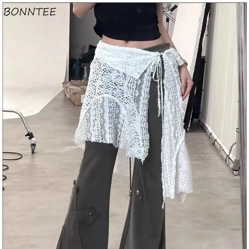 Spitzenröcke mit seitlichem Schlitz für Damen, Frühling, Sommer, unregelmäßige Schürze, Schichtungsdesign, Streetwear, sexy, koreanischer Stil, schick, gemütlich, A-Linie, schmale Passform