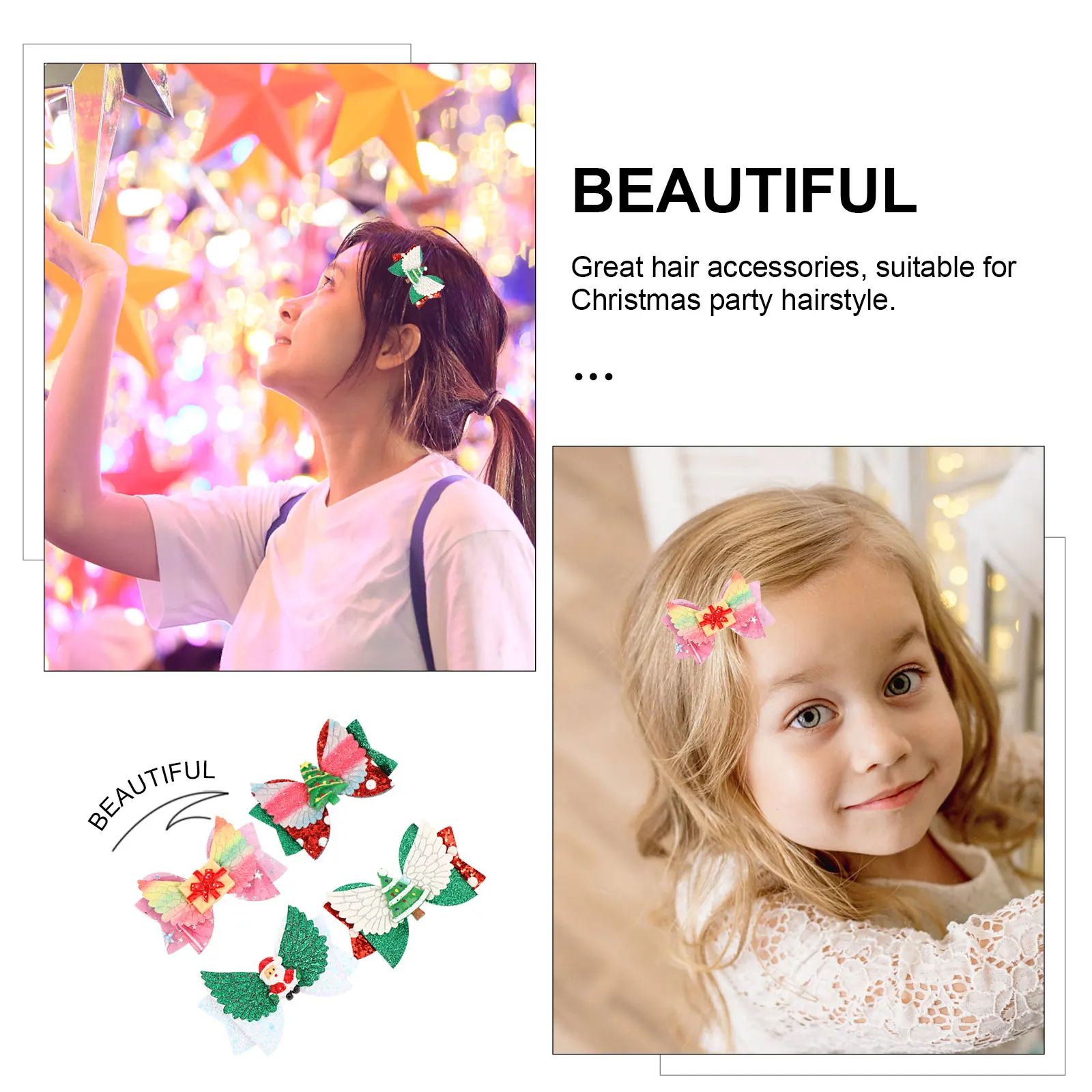 

4 шт., рождественские заколки для волос, прочные искусственные заколки для волос, уникальные украшения, заколки для девочек, аксессуары для рождественской вечеринки