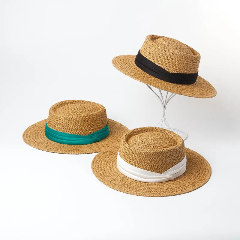 

X299 Flat Top Paper Straw Hat Outdoor Travel Sunscreen Caps Sunshade Beach Hat Flat Top Straw Hat Panama Cap Adult Panama Cap