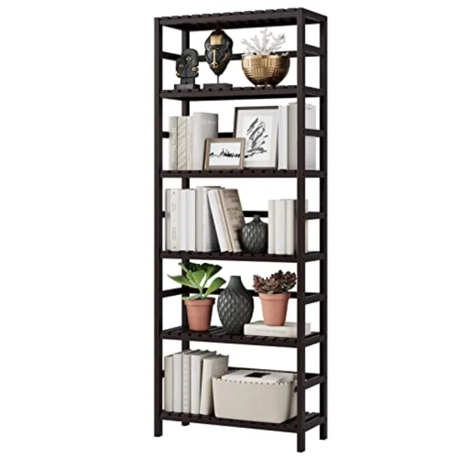 

Bamboo Shelf, 6 Tier Bookcase Storage Shelves, Tall Book Rack Shelving Unit, Multipurpose Storage Display Shelf Adjustable Stor