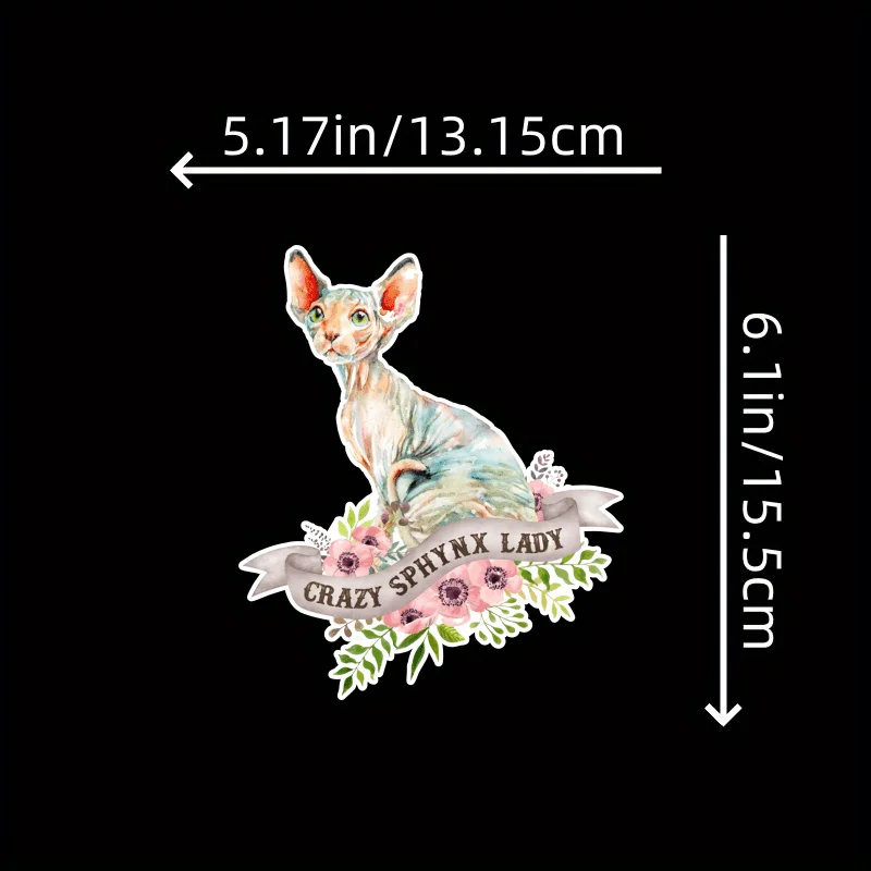 1Pc Crazy Sphynx Cat Vinyl Sticker, Matte Waterproof Die‑Cut Decal For Bumper Glass Metal Surfaces Decor